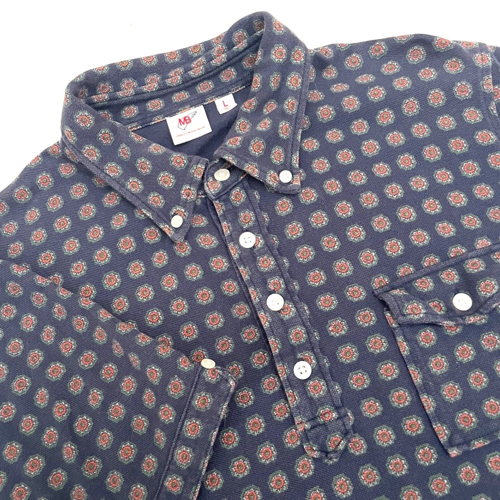 Uniqlo Michael Bastian Pique Polo Shirt Mens Large Blue Medallion Print Pocket